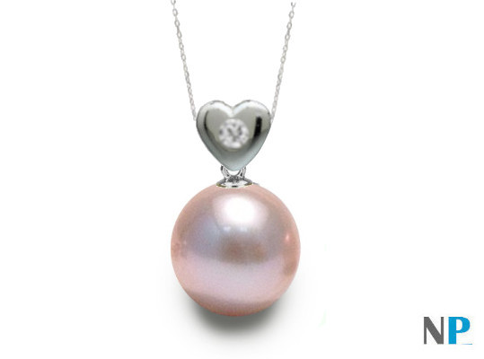 Pendente Cuore in argento con perla d'acqua dolce colore naturale lavanda