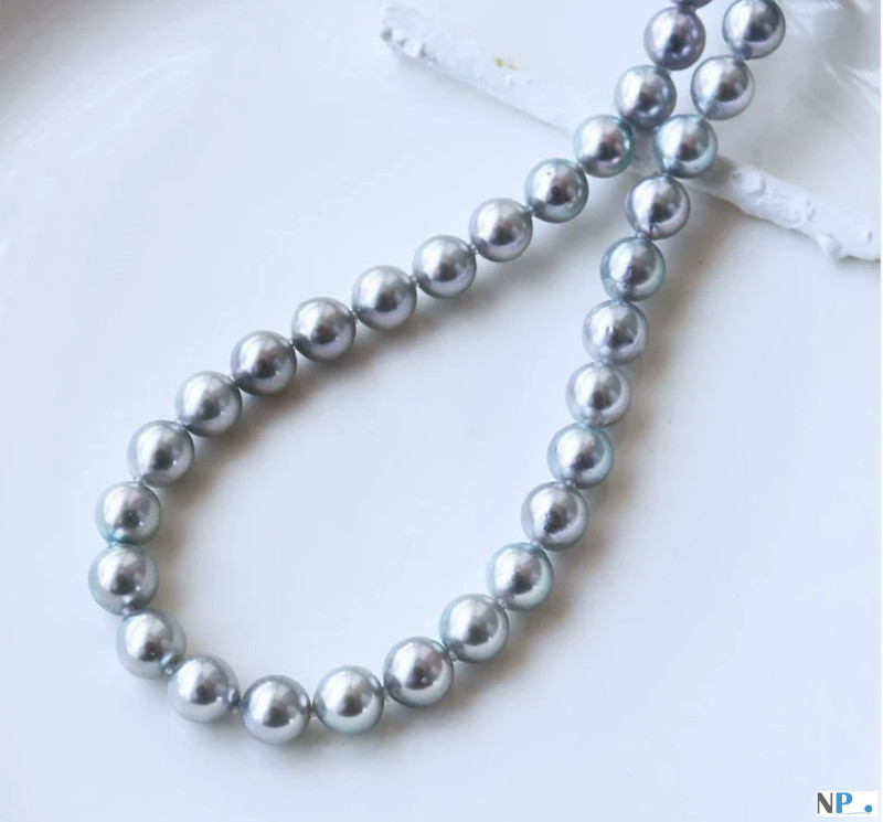 Collana di perle Akoya dal singolare colore blu argentato Collana di perle Akoya dal singolare colore blu argentato