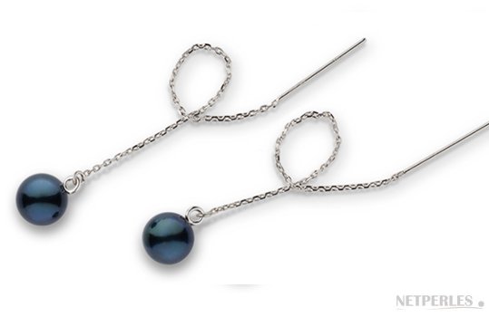 Orecchini Argento 925 con perle Akoya nere da 7,5-8 mm