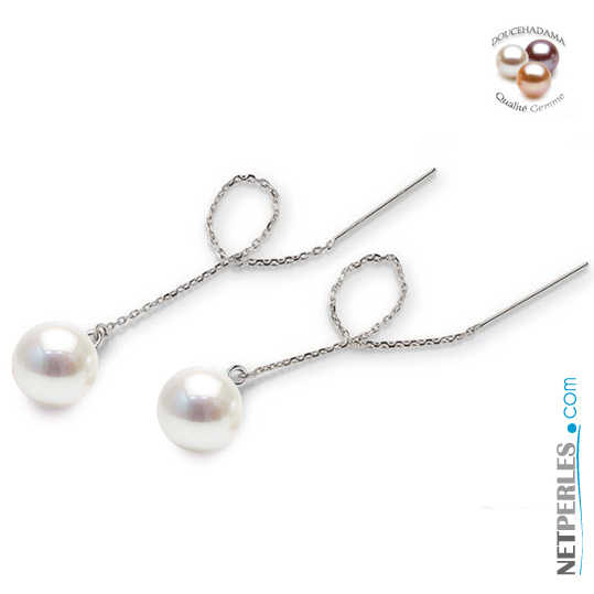 Orecchini di perle d'acqua dolce con catenelle in 18k, perle di  qualità DOLCEHADAMA Bianche