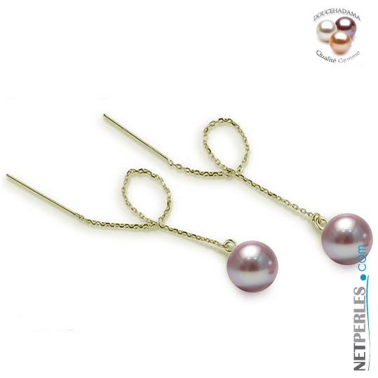 Orecchini di perle d'acqua dolce con catenelle in 18k, perle di  qualità DOLCEHADAMA lavanda