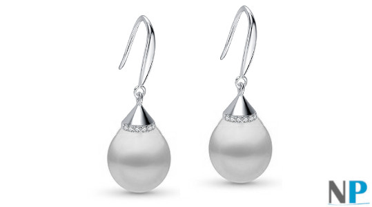 Orecchini in Argento 925 zirconi e perle Australiane bianche a goccia 10-11 mm