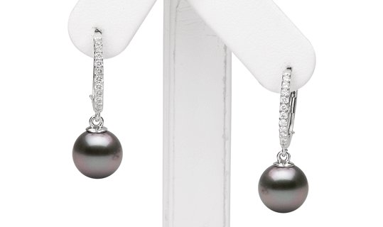 Orecchini Oro 14k con perle nere di Tahiti AAA e diamanti