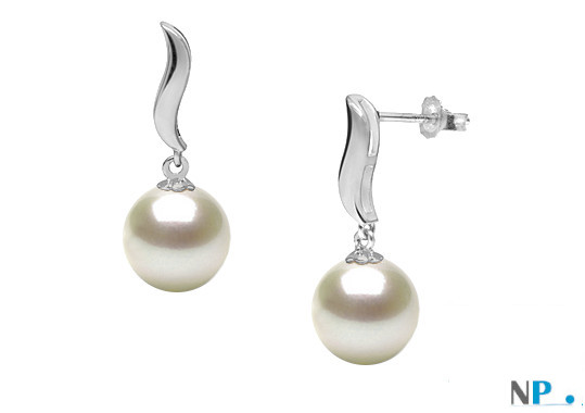 Boucles d'oreilles avec perles d'eau douce blanches DOUCEHADAMA en Argent 925 rhodié