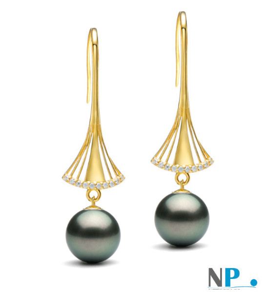 PEARLS & COLORS Orecchini In Oro Con Perle Di Tahiti 8,5-9 Mm - Qualità A+, Con Certificato E Astuccio