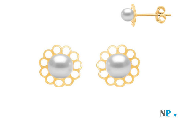 Piccoli Orecchini Oro 18k piccole perle acqua dolce 3.5 mm bianche AAA