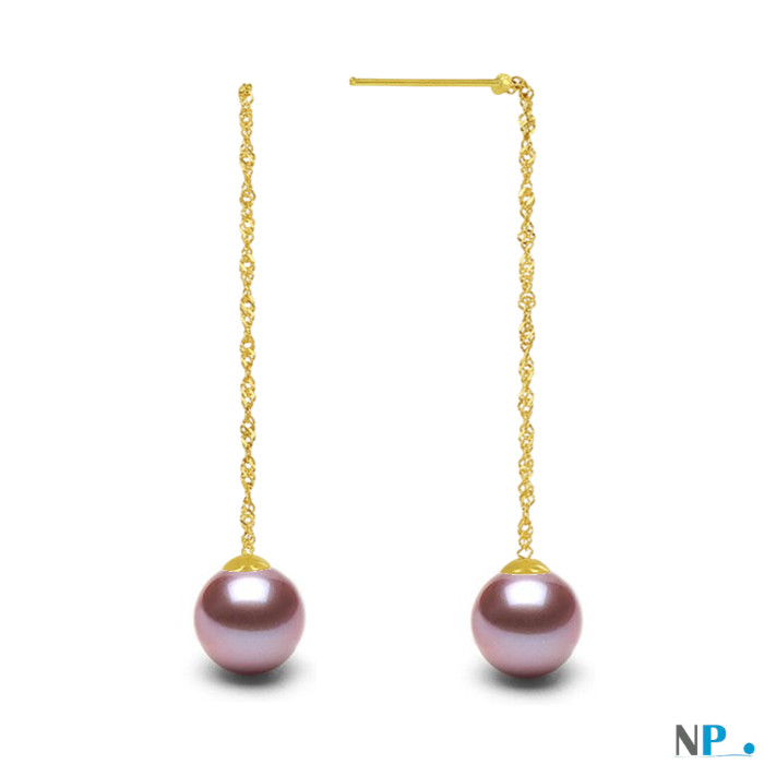 Orecchini in oro 18k con perle di coltura d'acqua dolce di qualità DOLCEHADAMA colore lavanda naturale