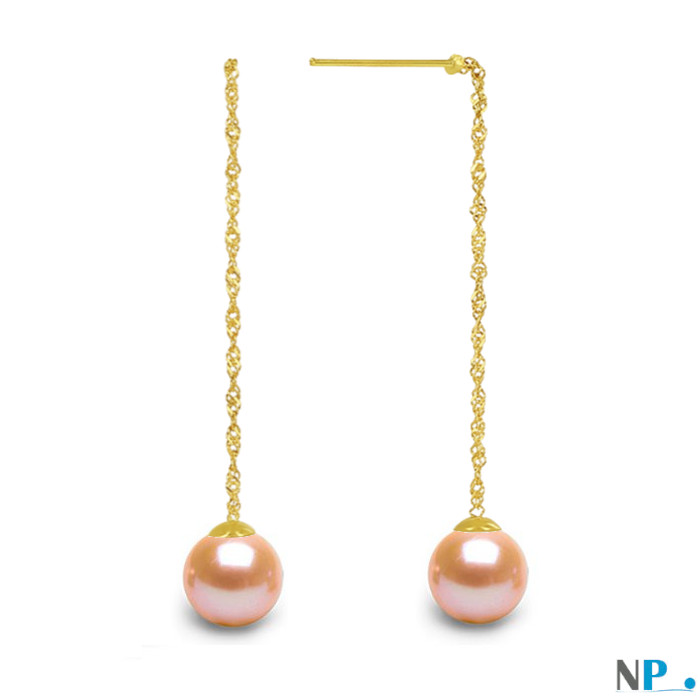 Orecchini in oro 18k con perle di coltura d'acqua dolce di qualità DOLCEHADAMA rosa pesca