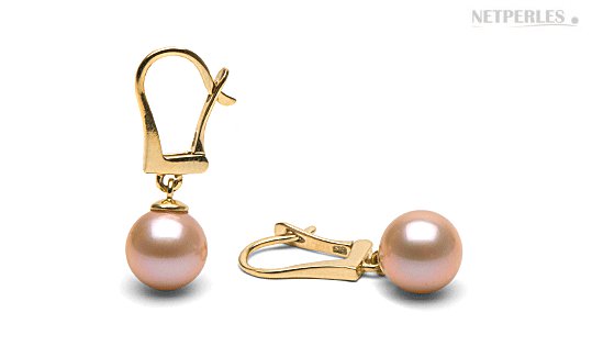 Orecchini in oro 18k con perle rosa pesca d'acqua dolce