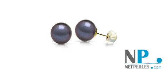 Orecchini in oro 18k con perle d'acqua dolce nere da 5-6 mm AAA