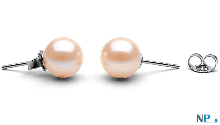 Orecchini di perle rosa pesca molto chiare, oro bianco