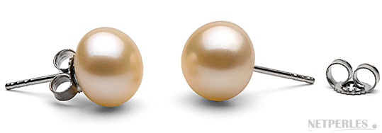 Orecchini in oro 14k con perle pesca dalle forme a bottone di grande diametro