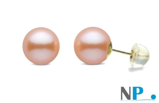 orecchini di perle d'acqua dolce rosa pesca con perni in oro 18k e silicone