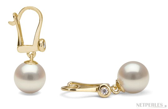 Orecchini di perle d'acqua dolce bianche AAA in oro 18k con diamanti