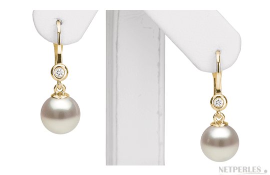 Orecchini di perle d'acqua dolce bianche AAA in oro 18k con diamanti