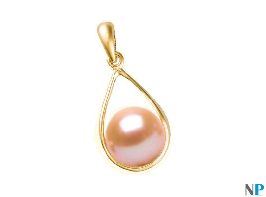 Pendente in oro 18k e perla d'acqua dolce rosa pesca