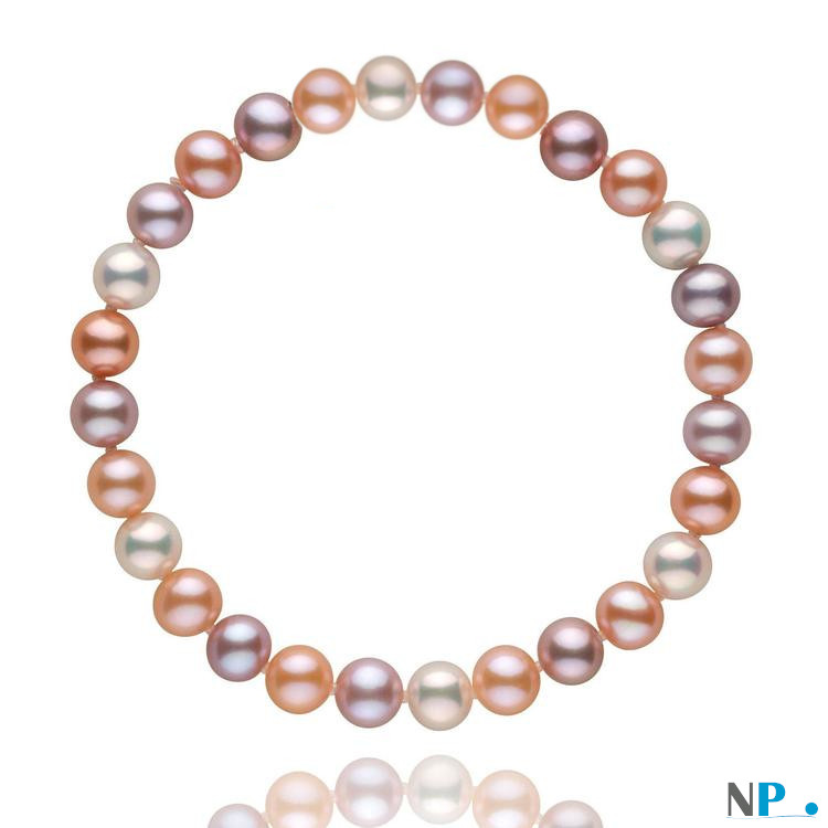 Braccialetto elastico con perle coltivate d'acqua dolce multicolori