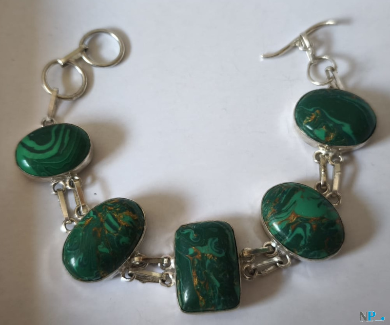 Braccialetto in perle di Malachite su Argento 925 Braccialetto in perle di Malachite su Argento 925