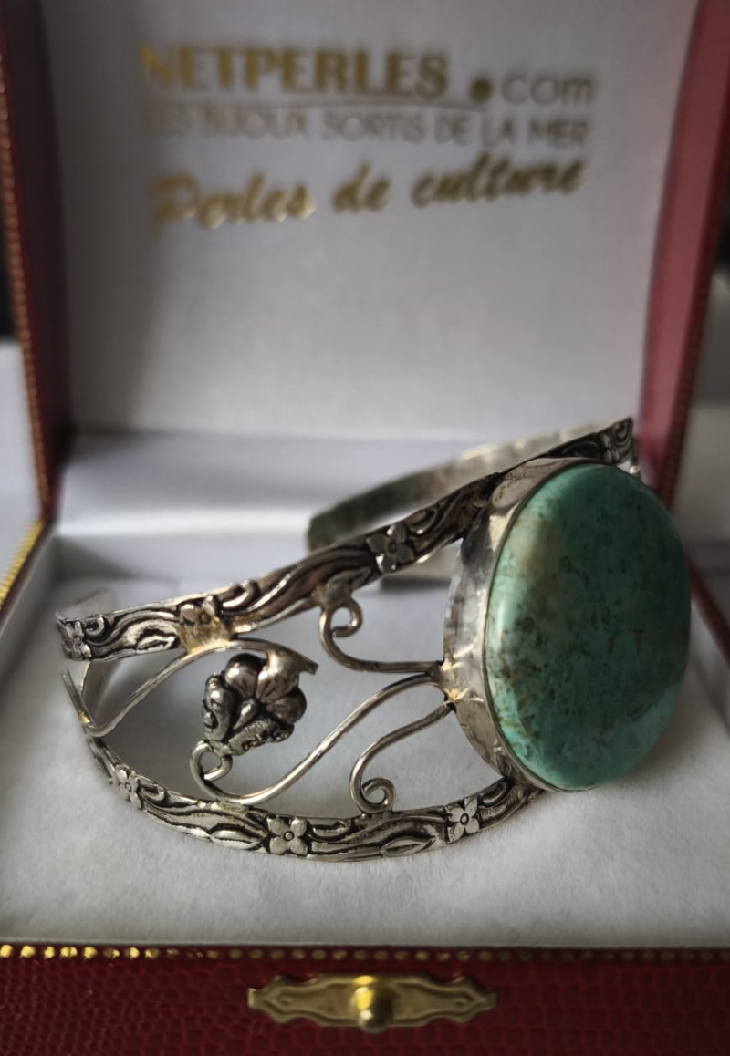 Braccialetto con pietra turchese del Perù su Argento 925