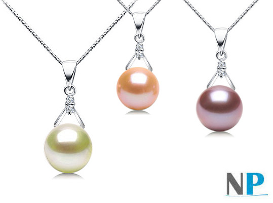 Pendente in oro 18k e diamanti con perla d'acqua dolce DOLCEHADAMA, colori naturali, bianca, rosa pesca e lavanda