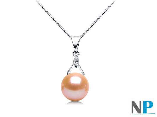 Pendente in oro 18k e diamanti con perla d'acqua dolce DOLCEHADAMA rosa pesca