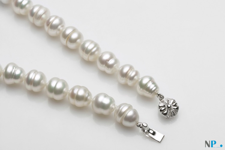Collana di perle barocche Australiane bianche argento 