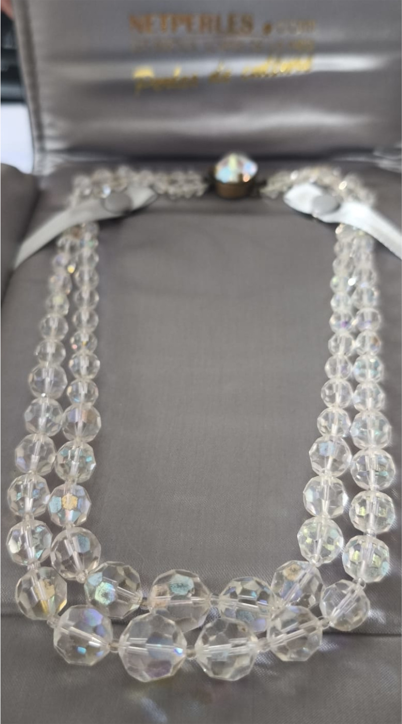 Collana anni 60 a doppio filo 40/44 cm, perle di Cristallo Collana anni 60 a doppio filo 40/44 cm, perle di Cristallo