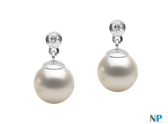 Orecchini oro 18k diamanti e perle Acqua Dolce bianche piccole da 6-7 mm