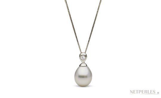 Pendente Argento diamante perla Australiana bianca Drop