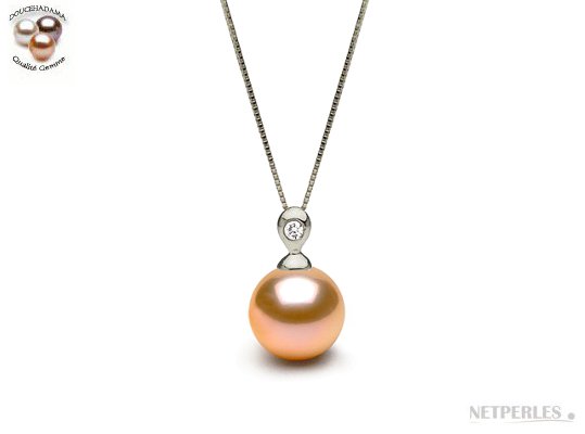 Pendente Argento 925 Diamante Perla Acqua Dolce rosa pesca DOLCEHADAMA