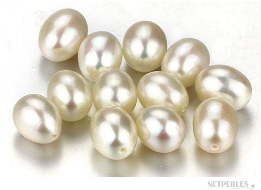 Perle barocche bianche d'acqua dolce a forma ovale o a goccia
