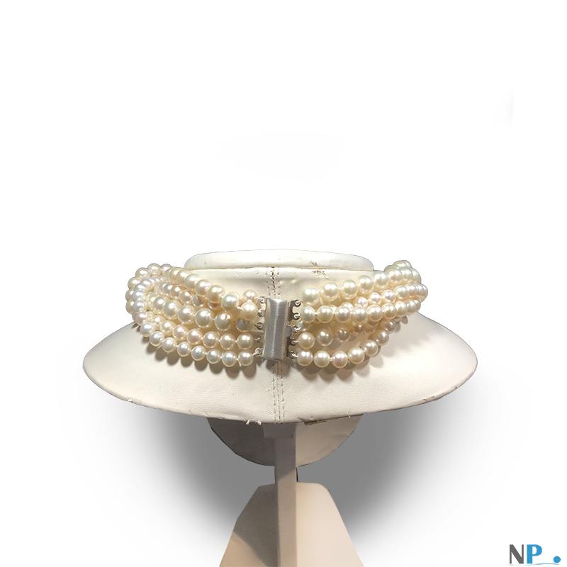 Collana Intreccio di 5 fili di perle d'acqua dolce