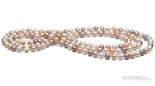 Collana Triplo Filo di Perle Acqua Dolce DOLCEHADAMA multicolori con fermaglio in oro 14 carati