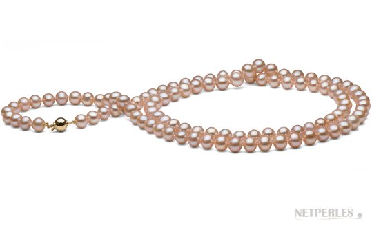 Collana sautoir 114 cm di perle d'acqua dolce rosa pesca