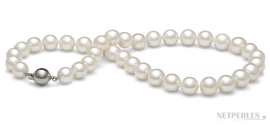 Collana di perle bianche d'acqua dolce 9-10 mm Collier de perles d'eau douce 9,5-10,5 mm blanches