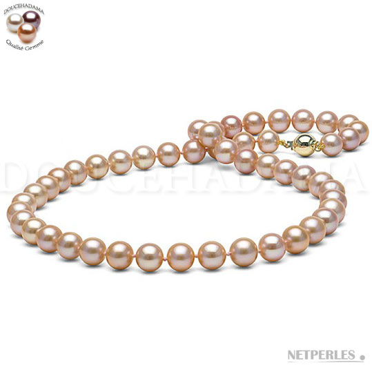 Collier de perles d'eau douce roses pêches DOUCEHADAMA