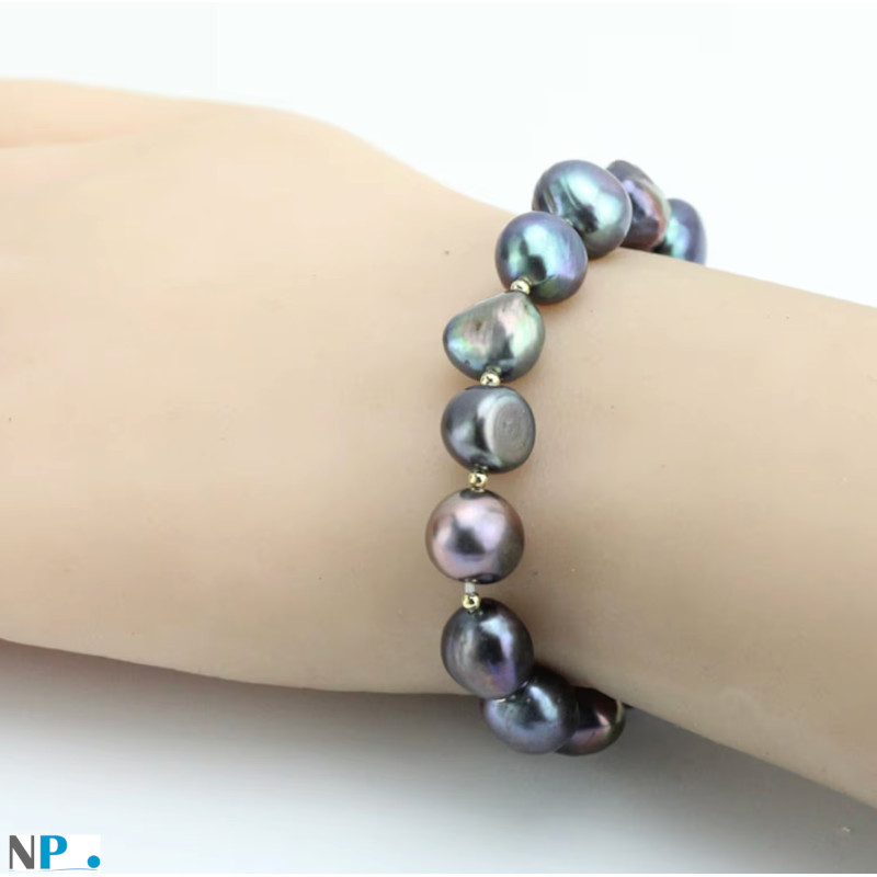 Braccialetto elastico perle acqua dolce nere 