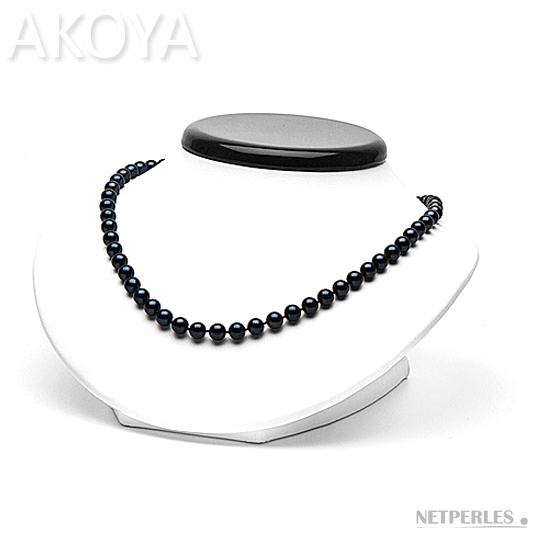 collier de perles de culture d'akoya noires de 6,5 mm