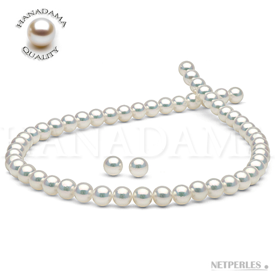 Parure Collana 45 cm e Orecchini di perle Akoya HANADAMA 8-8,5 mm