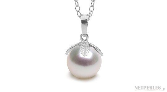 Pendentif en Or Gris ou Jaune, perle d'eau douce blanche DOUCEHADAMA