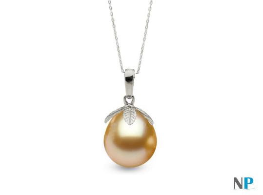 Pendente oro bianco  e perla delle Filippine Gold a goccia 10-11 mm AA+