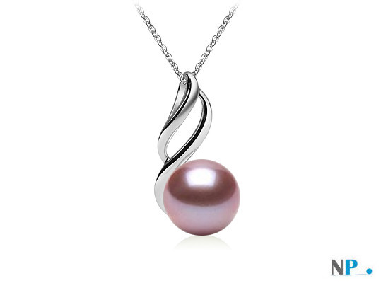 Pendente con perla d'acqua dolce in argento 925 da 9-10 mm AAA lavanda