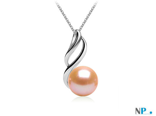 Pendente con perla d'acqua dolce in argento 925 da 9-10 mm AAA rosa pesca