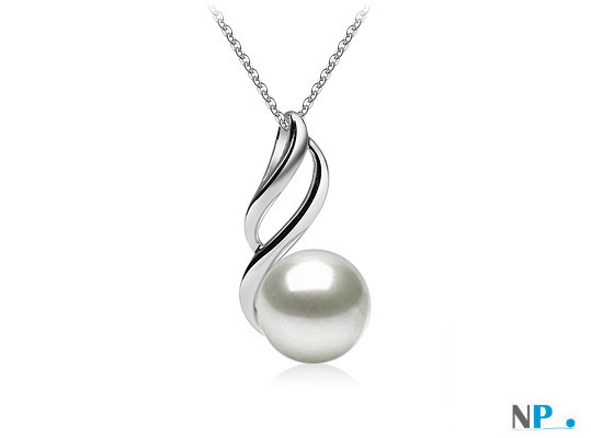 Pendente con perla d'acqua dolce in argento 925 da 9-10 mm AAA bianca