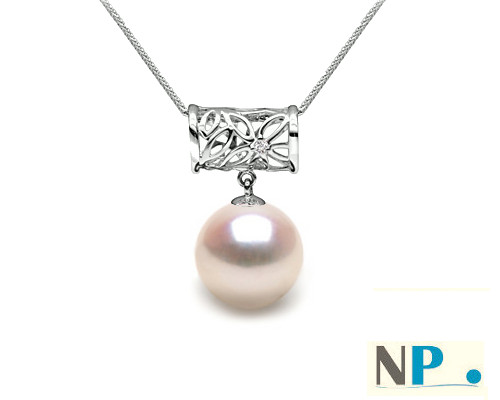 Pendente Floralie in Argento 925 rodiato con perla bianca Akoya