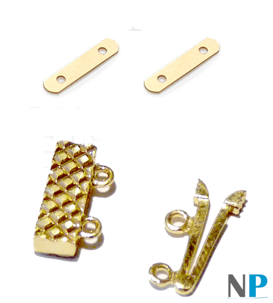 Fermaglio Oro 18k guilloché doppio filo di perle, con due barrette intercalari di sostegno ai due fili