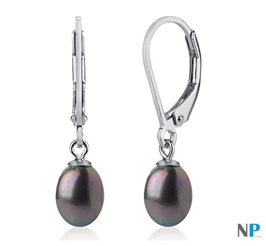 Boucles d'oreilles de perles d'eau douce Goutte noires