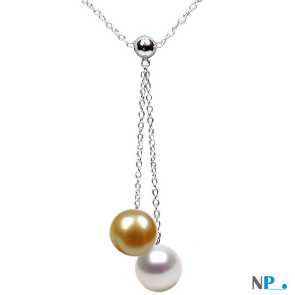 Collana Argento con una perla dorata Filippina e una perla bianca Australiana