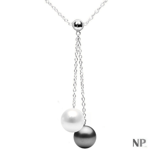 Collana in Argento con perla Australiana bianca e Perla nera di Tahiti