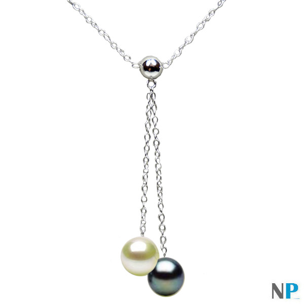 Collana in argento 925 con perle d'acqua dolce bianca e nera